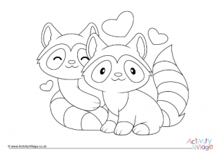 Valentine Racoons Colouring Page