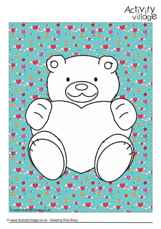 Valentine Teddy Colouring Page 2
