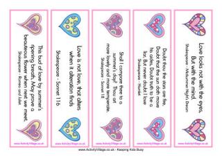 Valentine Bookmarks - Shakespeare