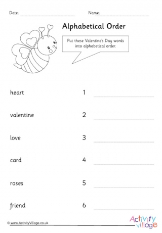 Valentine's Day Alphabetical Order Worksheet 2