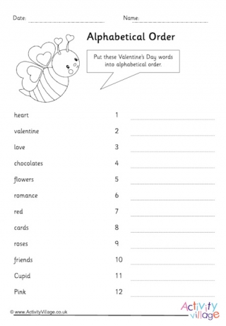 Valentine's Day Alphabetical Order Worksheet