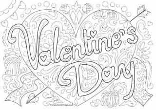 Valentine's Day Doodle Colouring Page