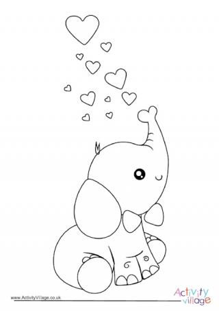 Valentine's Day Elephant Colouring Page