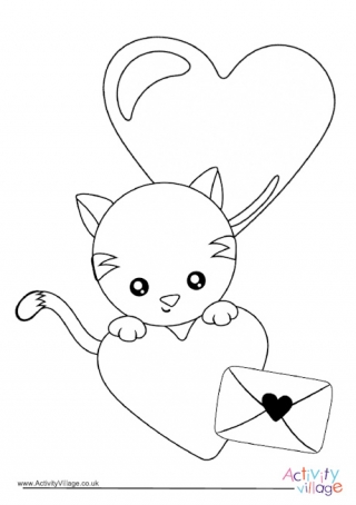 Valentine's Day Kitten Colouring Page
