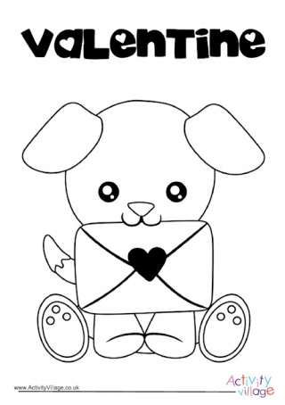 Valentine's Day Puppy Colouring Page