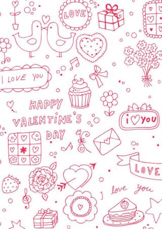 Valentine's Day Scrapbook Paper - Doodles 2 White
