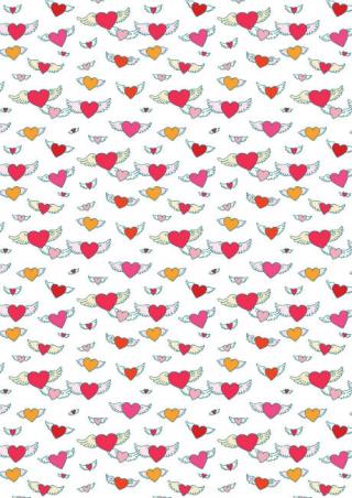Valentine's Day Scrapbook Paper - Flying Hearts White