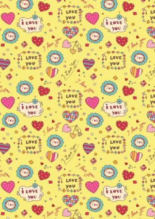 Valentine's Day Scrapbook Paper - I Love You Yellow
