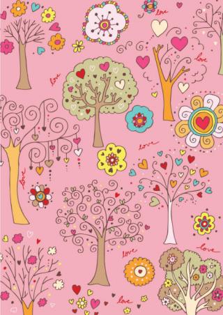 Valentine's Day Scrapbook Paper - Pink Trees