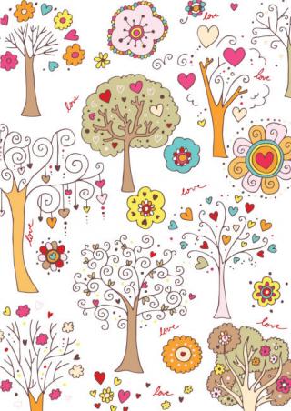 Valentine's Day Scrapbook Paper - White Trees