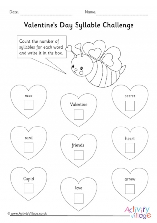 Valetine's Day syllables worksheet