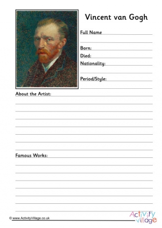 Vincent van Gogh Worksheet 2 