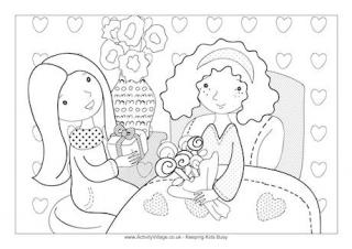 Visiting a Sick Friend Colouring Page