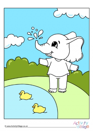 Visiting The Ducks Elephant Colour Pop Colouring Page