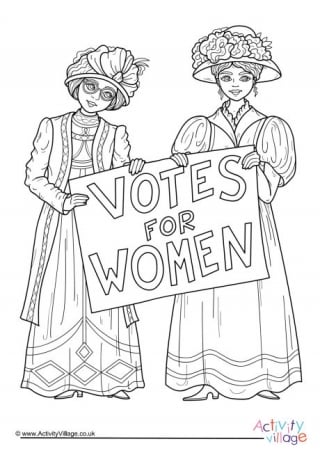 Votes for Women Colouring Page