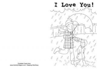 Walking in the Rain with Dad Colouring Card