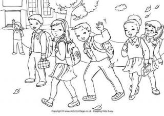 Walking to School Colouring Page