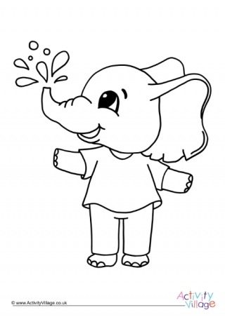 Water Fun Elephant Colouring Page