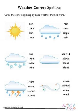 Weather Spelling Corrections Worksheet