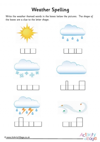 Weather Word Shapes Worksheet
