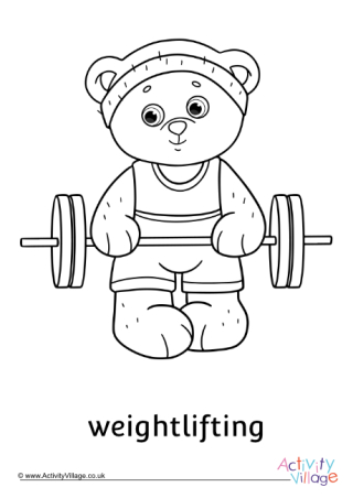 Weightlifting Teddy Bear Colouring Page