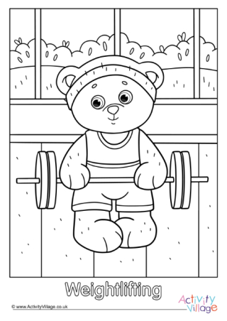 Weightlifting Teddy Bear Colouring Page 2