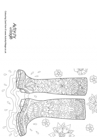 Wellies doodle colouring card