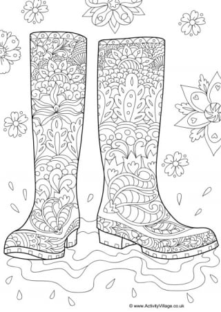 Wellies Doodle Colouring Page