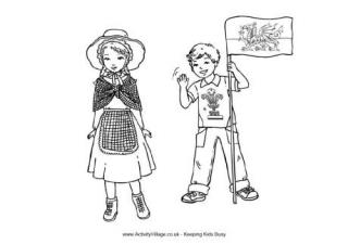 Welsh Children Colouring Page
