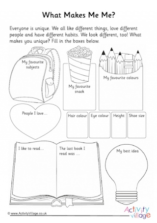 What Makes Me Me Worksheet