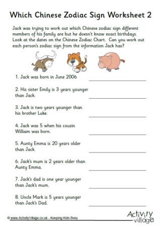 Which Chinese Zodiac Sign Worksheet 2