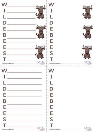 Wildebeest Acrostic Poem Printable