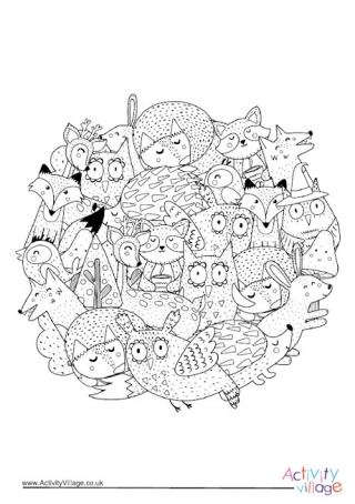 Wildlife Circle Colouring Page