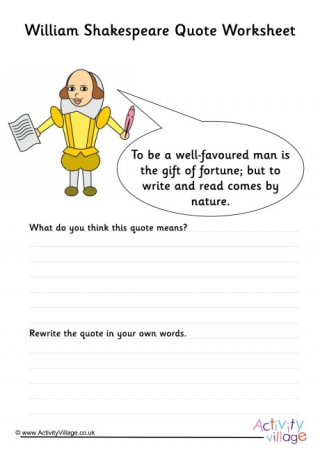 William Shakespeare Quote Worksheet