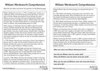 William Wordsworth Comprehension