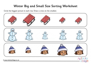Winter Big And Small Size Sorting Worksheet