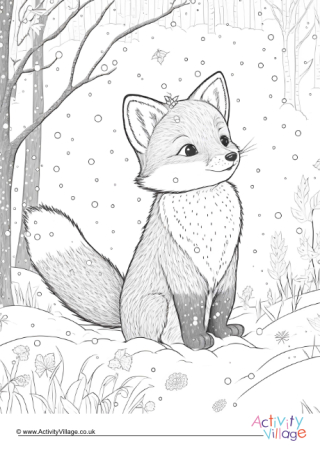 Winter Fox Colouring Page 1
