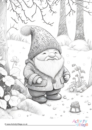 Winter Gnome Colouring Page 2