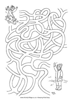 maze mazes winter printable fun puzzles worksheets sledding puzzle activity activities coloring path activityvillage christmas worksheet snow preschool printables simple