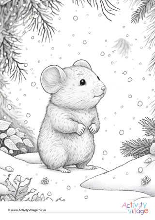 Winter Mouse Colouring Page 2