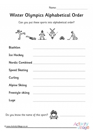 Winter Olympics Alphabetical Order Worksheet 1