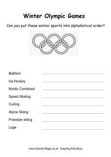 Winter Olympics Worksheets