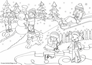 Winter Scene Colouring Page