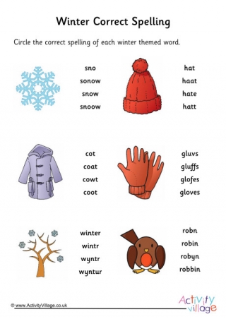 Winter Spelling Corrections Worksheet