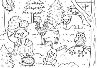 Winter Woodland Colouring Page
