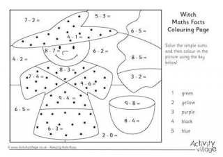 Witch Maths Facts Colouring Page