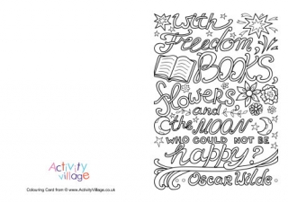 With Freedom, Books, Flowers Colouring Card