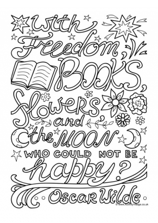 With Freedom, Books, Flowers Colouring Page