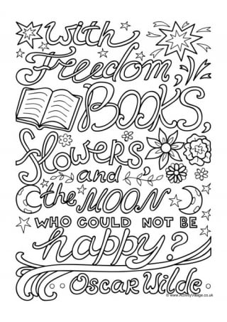 With Freedom, Books, Flowers Colouring Page