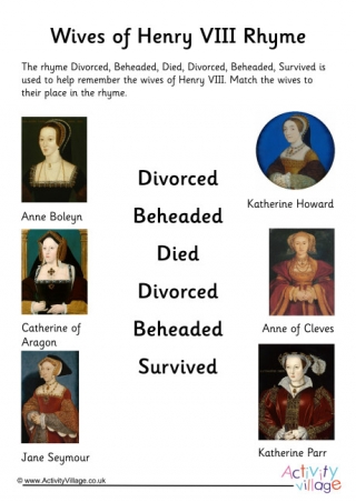 Wives Of Henry VIII Rhyme Worksheet